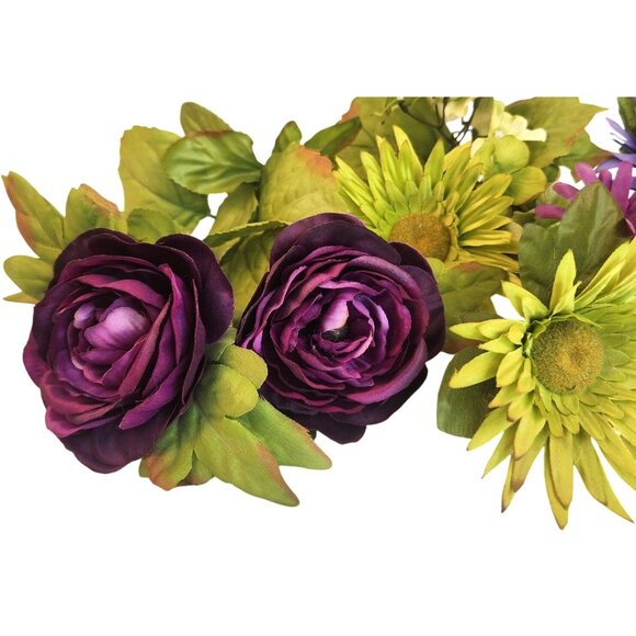 Artificial Floral Heads – Purple & Green Fabric Flowers for Wreaths, DIY Crafts, - Picture 5 of 13